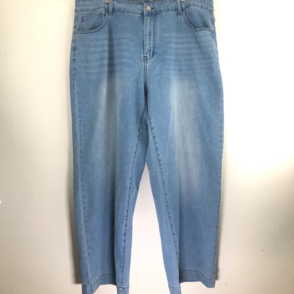 Light Wash Straight Leg Stretch Denim Jeans Plus 3XL Womens Tall 90s Y2K Faded
